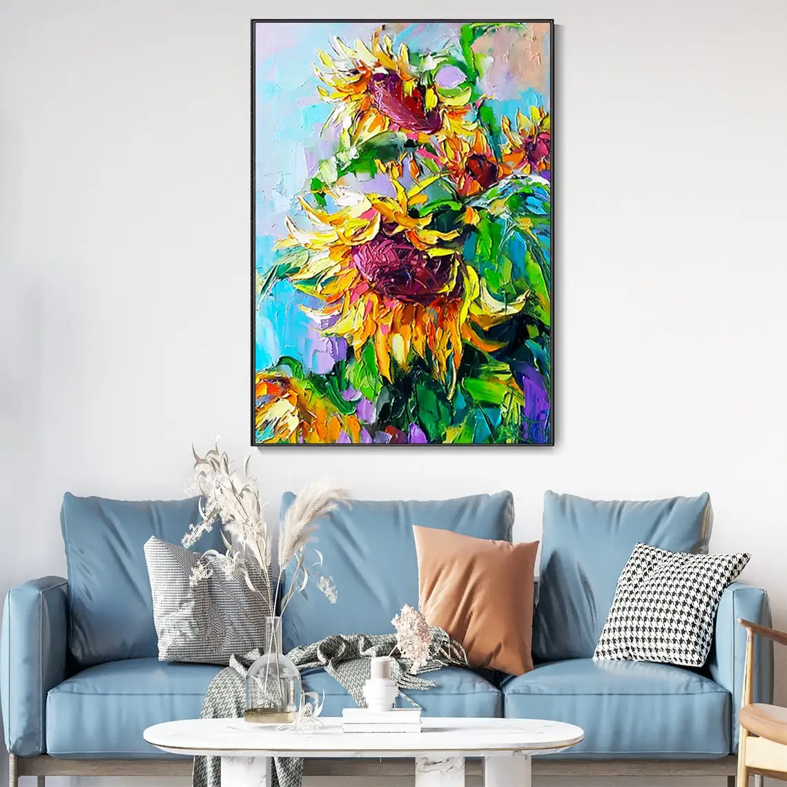 Large Handmade Paintings Blooming Flowers Hand Painted Abstract Landscape Sunflowers Home Canvas Wall Art For Bedroom Office