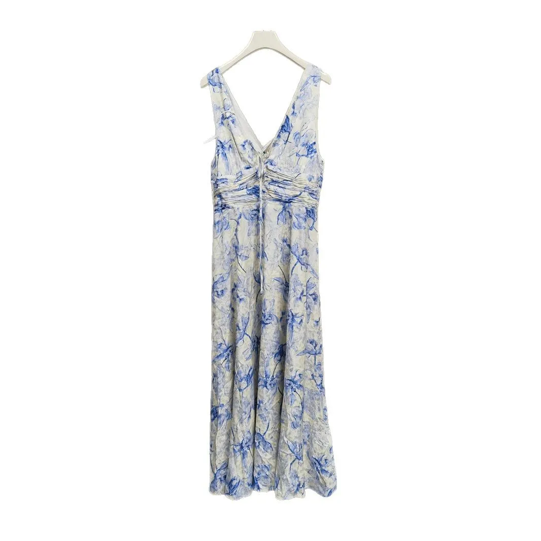 

Vacation Suspender Dress Fashion Printed V-neck Straps for Men's Silk Jacquard High Waist Elegant 25 Spring and Summer New Style