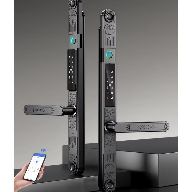 Smart WiFi Fingerprint Door Lock Aluminum Alloy Broken Bridge Waterproof Graffiti App Remote Control Double Sided Wooden