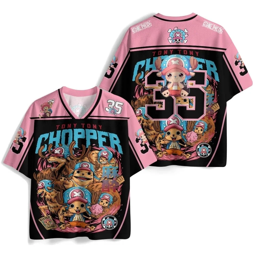 2026 One Piece Tony Chopper Amerikanischer Stil Jersey Mesh Atmungsaktives Unisex-Paar V-Ausschnitt Sport-Kurzarmshirt Familien-Set – Detail 4