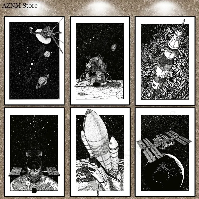 International Space Station Poster Spacecraft Lunar Lander NASA Artwork Canva Painting Wall Art for Living Room Home Decor Mural