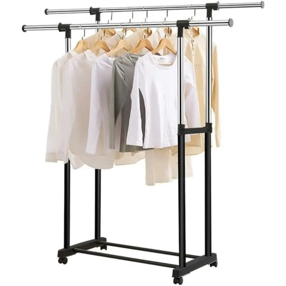 

Portable Steel Laundry Drying Rack with Wheels, Foldable Airer, Suitable for Indoor and Outdoor Use, 130x43x160cm (Black)