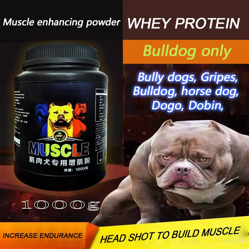 Haustier Molke Protein Pulver Bulldogge Bully Gripe Grube Hund Pferd Hund Übung erhöhen Muskel Kopf Schuss Pulver 1000g