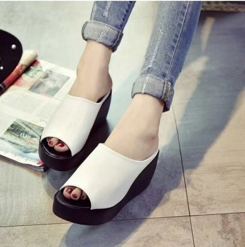 Woman Slippers Summer Platform Ladies Wedges Peep Toe Slides Female Solid Women Casual Outdoor Shoes Women\'s