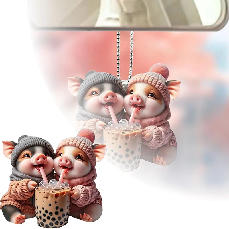 Smile Pig Car Hanging Ornament Cute Car Decor Rear View Mirror Accessories Interior Piggy With Various Style Car Hanging Pendant