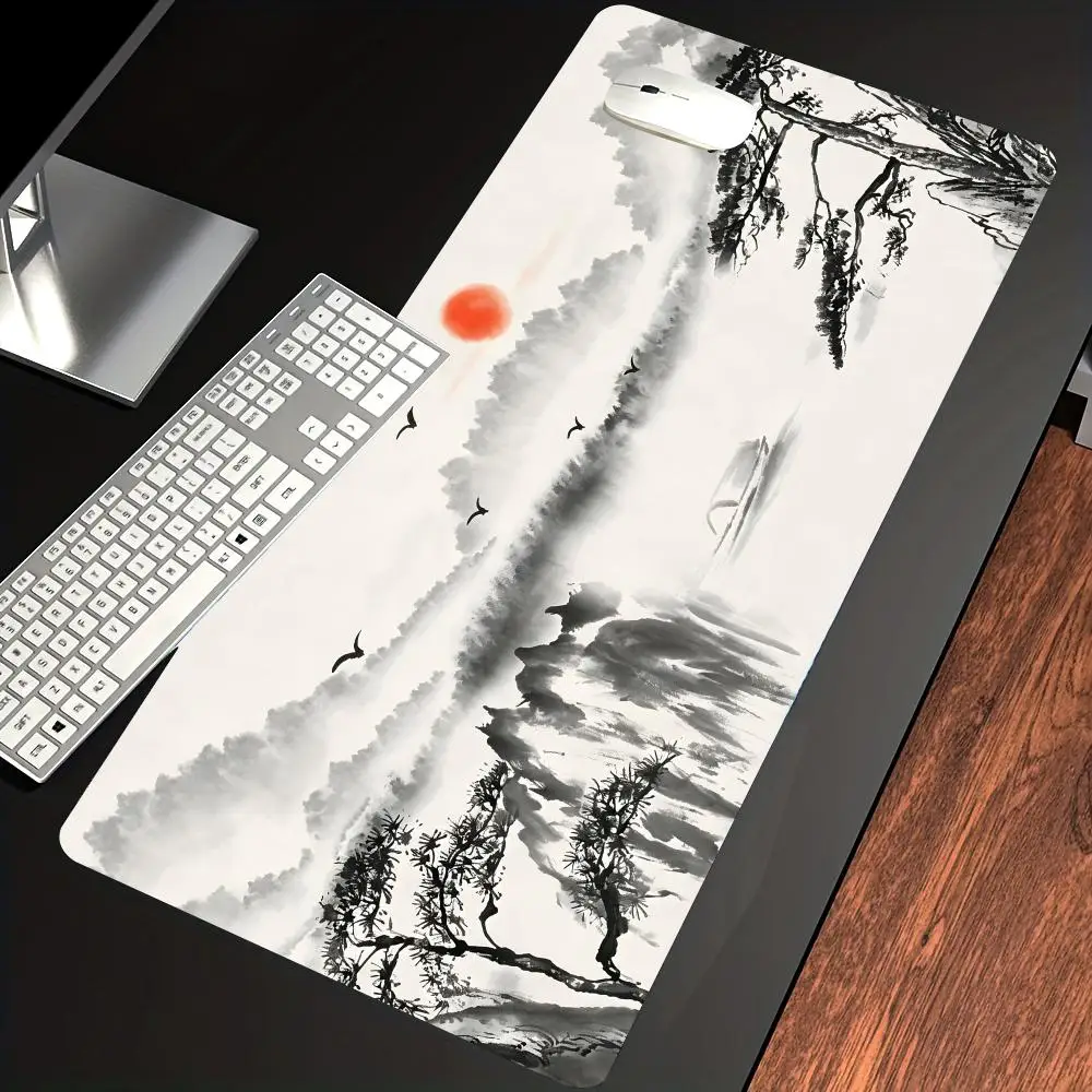 

Mouse Pad de Mesa com Estampa de Pintura a Tinta Estética Chinesa, Mouse Pad Mesa, Tapete de Teclado Estendido para Mousepad