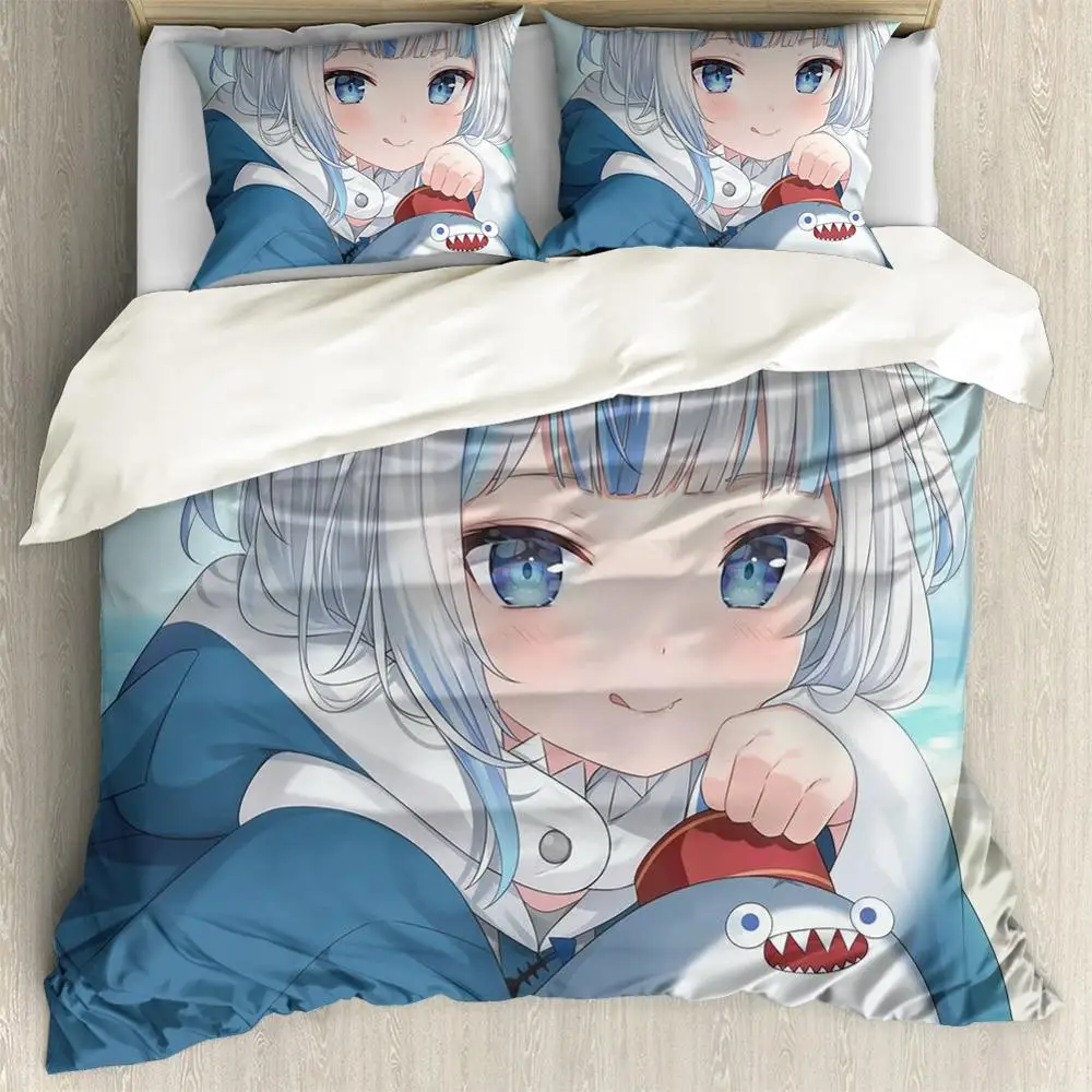 

Anime Hololive EN Gawr Gura 3D Printed 2/3PCS Bedding Set Duvet Covers Pillowcases Comforter Bedding Set Bedclothes Bed Linen