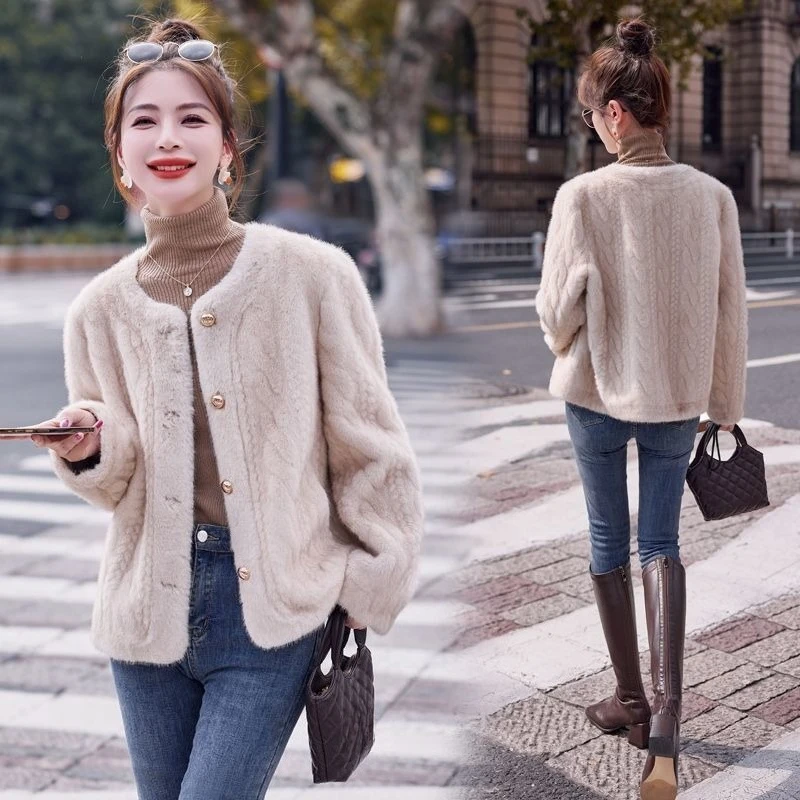 

​ 2025 модная французская мини-хутряная куртка, устойчивая эко-куртка из искусственного меха для коротких женщин, зимняя одежда ​