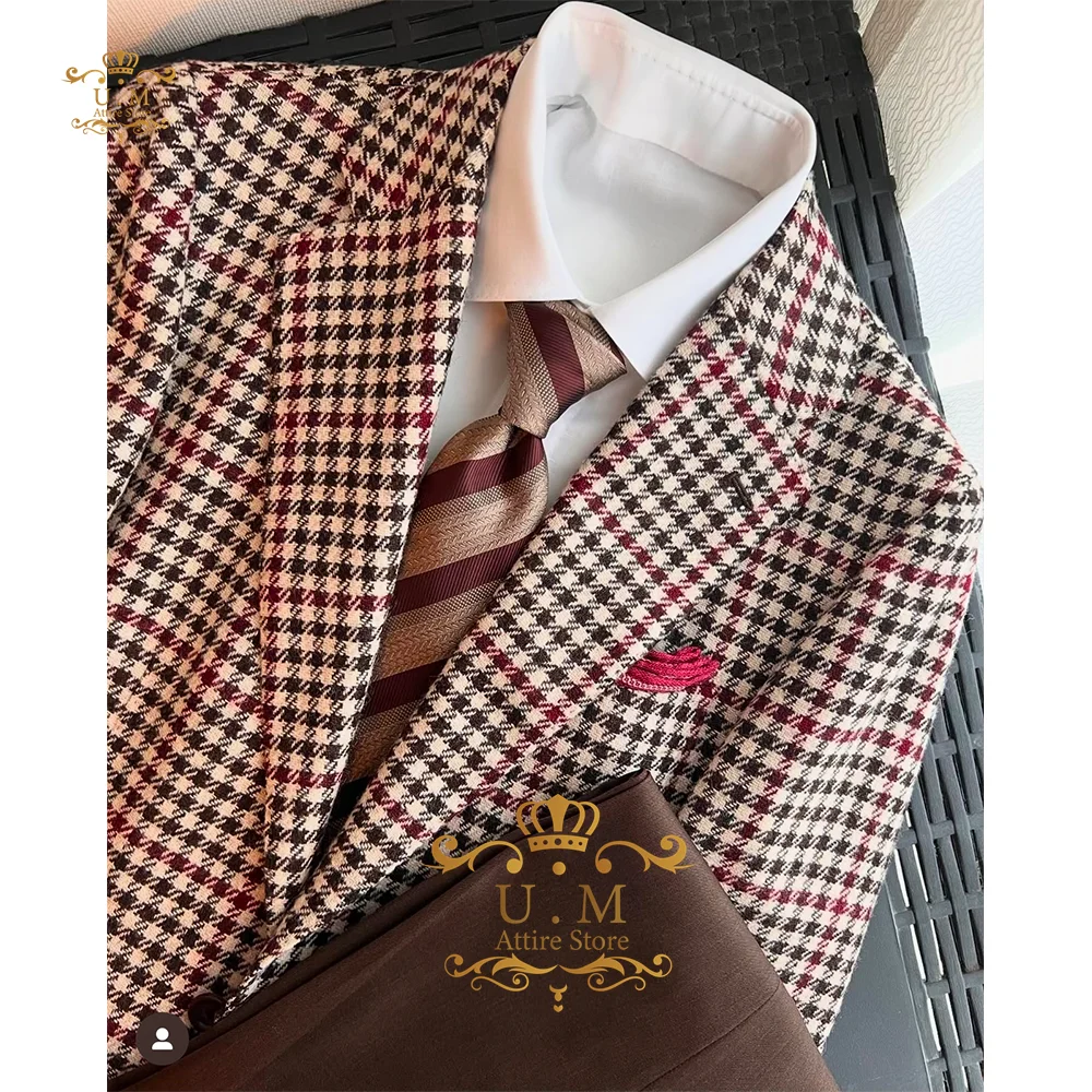 

Boy's formal blazer with vintage houndstooth peak lapel elegant jacket for wedding ball birthday party children graduation gift