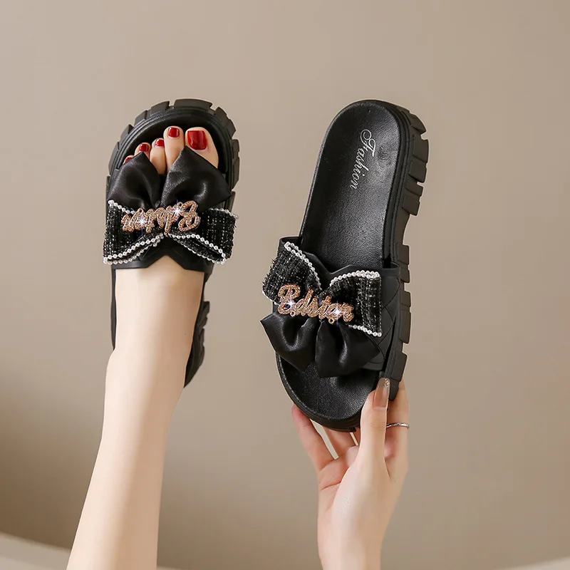 Zomer Slippers Vrouwen Strik Strand Glijbanen Dikker Sandalen Flat Eva Home Schoenen Flip-Flop Mode Casual Sweet Girl Platform Schoenen