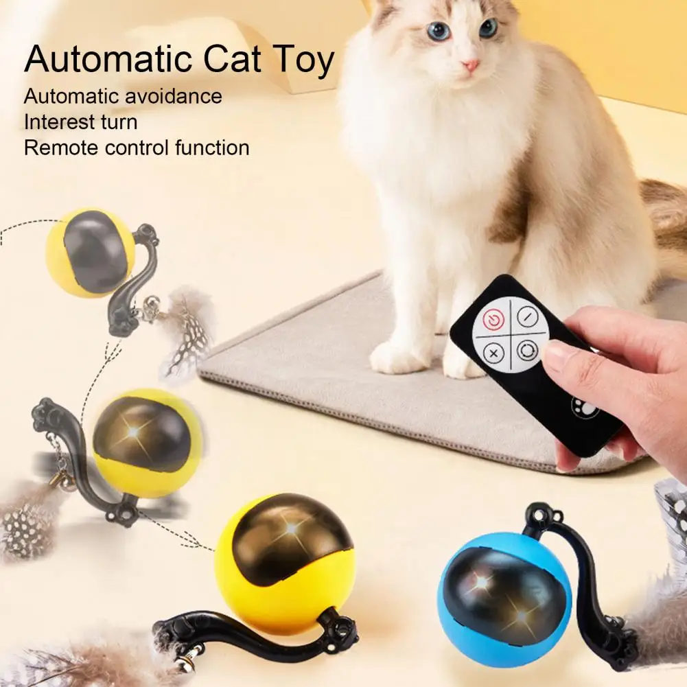 Rolling Cat Toy Rechargeable Cat Toy Ball with Remote Control for Indoor Cats Self Rolling Motion Activated Feather Toy Usb