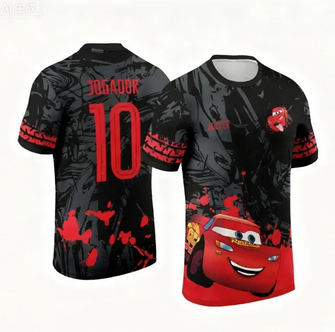 Relâmpago mcqueen dos desenhos animados futebol roupas esportivas de manga curta secagem rápida ao ar livre fitness camiseta do miúdo adulto treinamento topo
