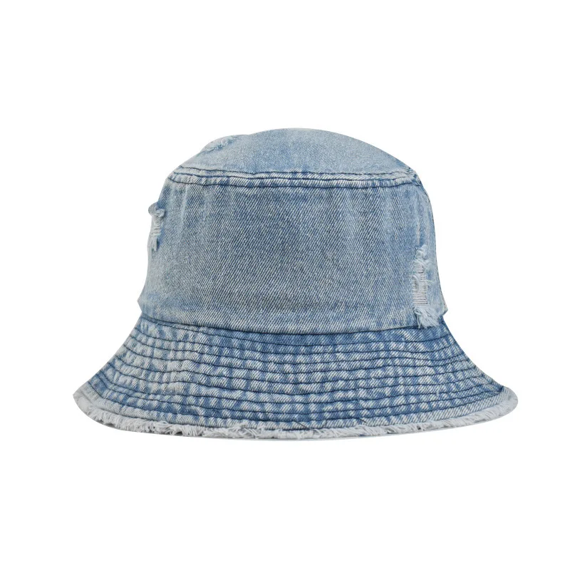 

Foldable Washed Denim Bucket Hat Wide Brim Cotton Sunshade Fisherman Hat Travel Outdoor Beach Panama Fishing Cap for Couple