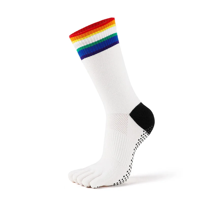 

Women Yoga Socks Floor Socks Rainbow Cuff Non-slip cotton five-fingered Black White Toe Pressure Sports Socks