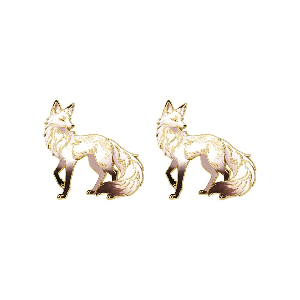 Elegant Fox Shaped Brooch with Gold Border Gradient Enamel Craftsmanship, Artistic Style Backpack, Clothing Decoration Badge