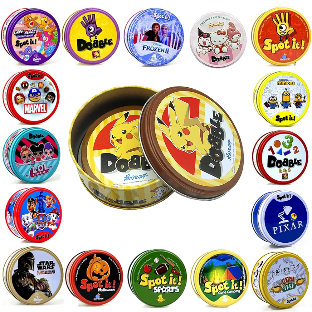 Spot It Anime Pokemon Pikachu Classical Dobble Jueg Cards Game with Metal Box Disney Friends Party Board Game Kid Holiday Toys