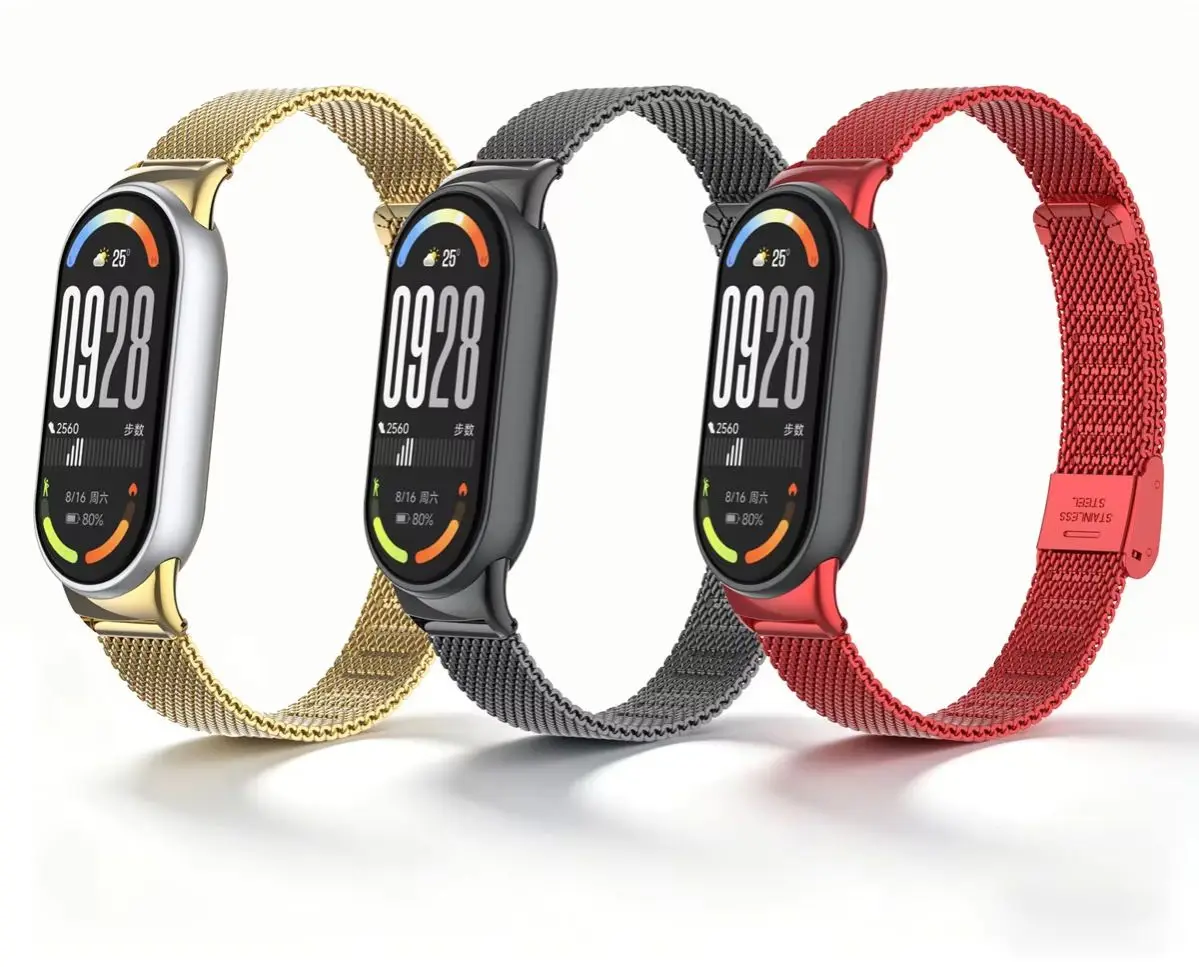 Stainless Steel Braided Buckle Band for Xiaomi Mi Band 11/10/9/8/NFC, Multiple Colors Adjustable Metal Wrist Strap Replacement