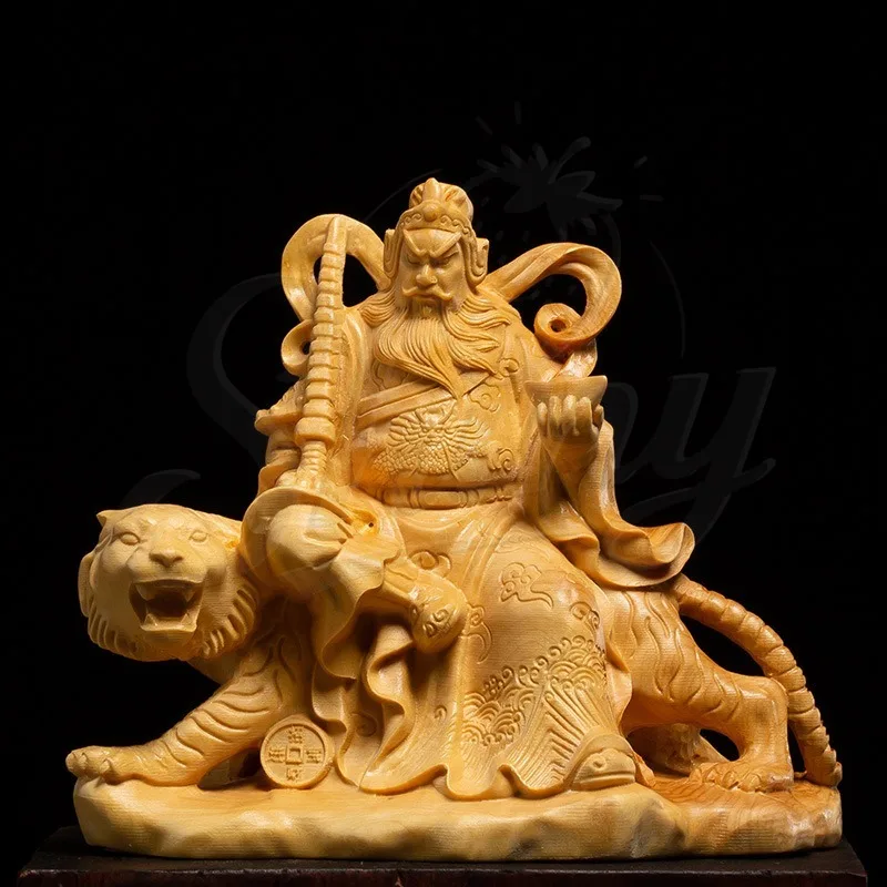 

Cliff Cypress Wood Carving God of Fortune Zhao Gongming Solid Wood Carving Riding Tiger Idol Home Furnishings Home Decor