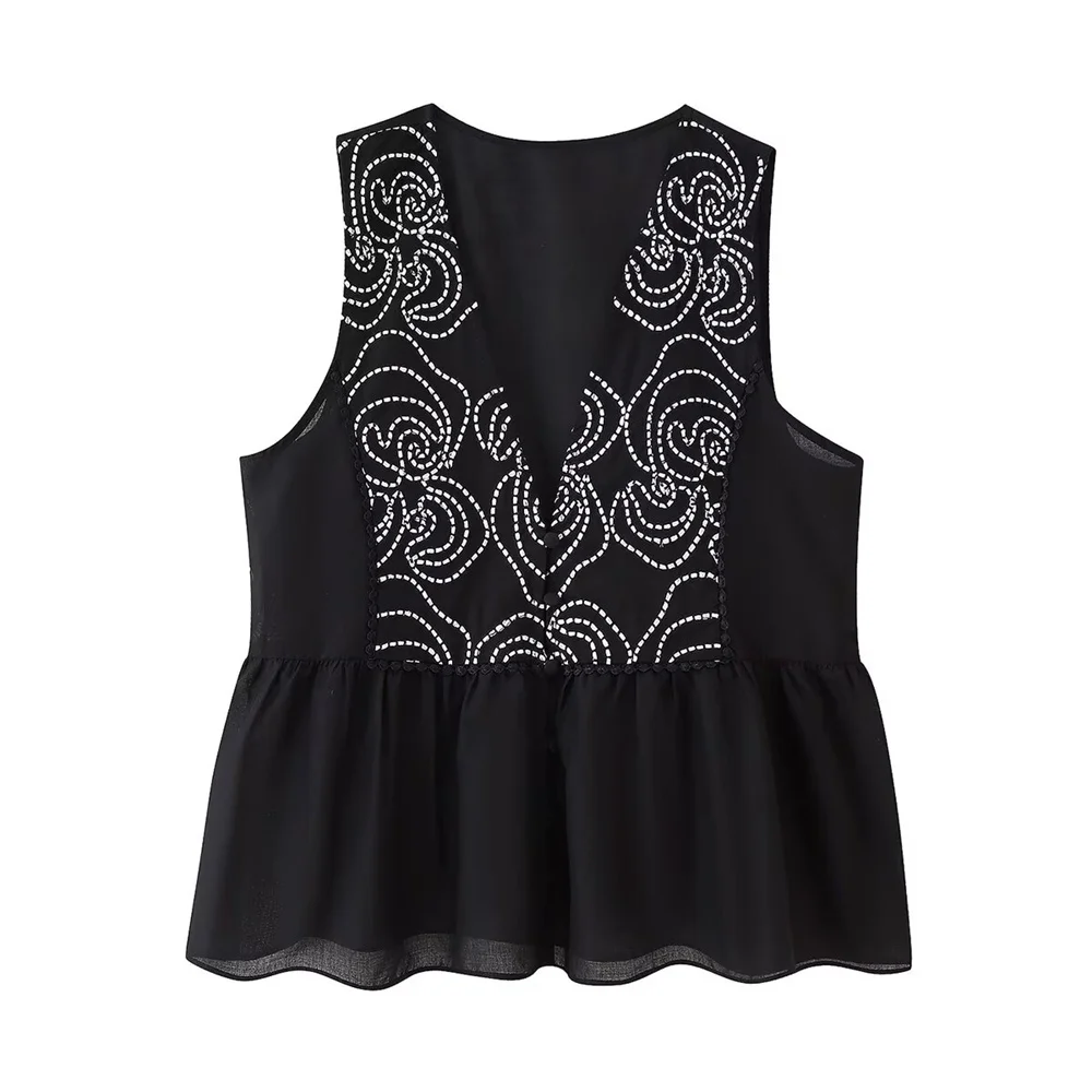 

2025 new women's clothing casual elegant European and American style design sense lace embroidery shirt vest