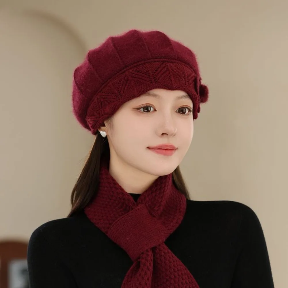 Fashionable Thicken Mom Hat Scarf Rabbit Fur Coldproof Warm Hat Scarf Windproof Knitted Hats Women