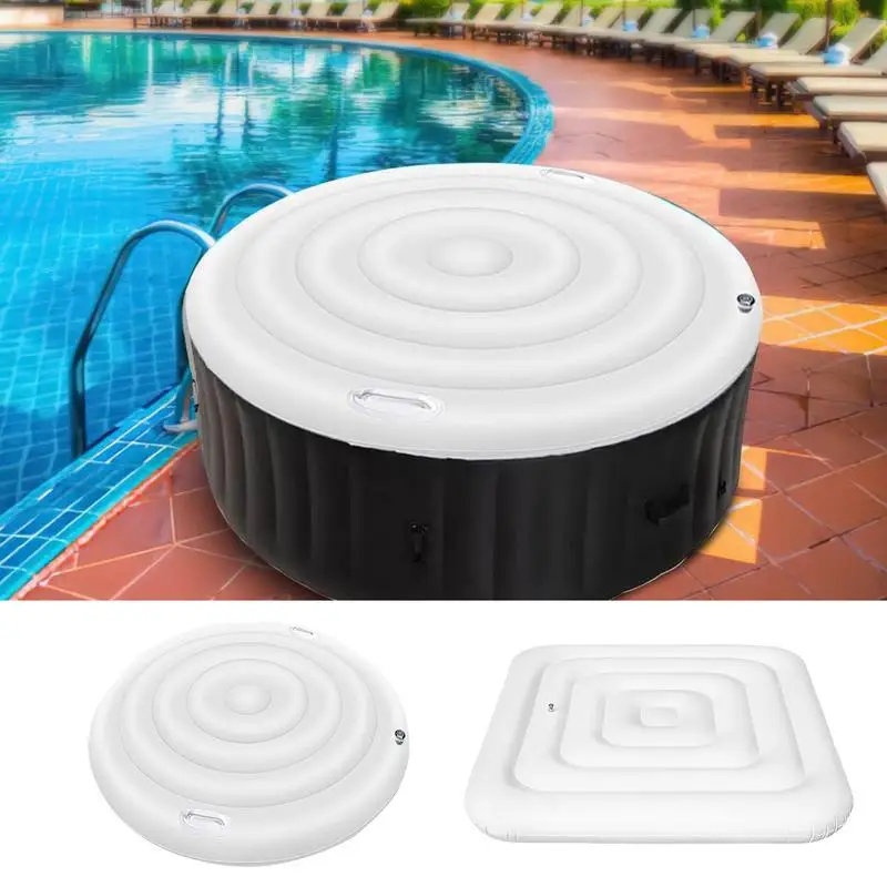 Hot Tub Windproof Cover with Handle Inflatable Circular Foldable Swimming Pool Filled With Dust Cover Thermal Insulation Cover