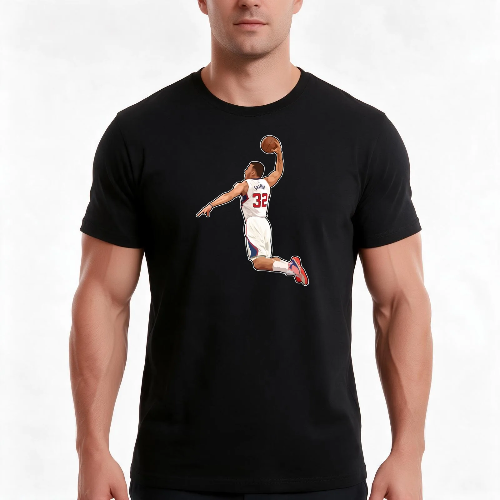 Blake Griffin #32 Power Dunk T-Shirt, Summer Casual Cotton Tee, Oversized Streetwear Tops, Vintage Graphic Print, 100% Cotton