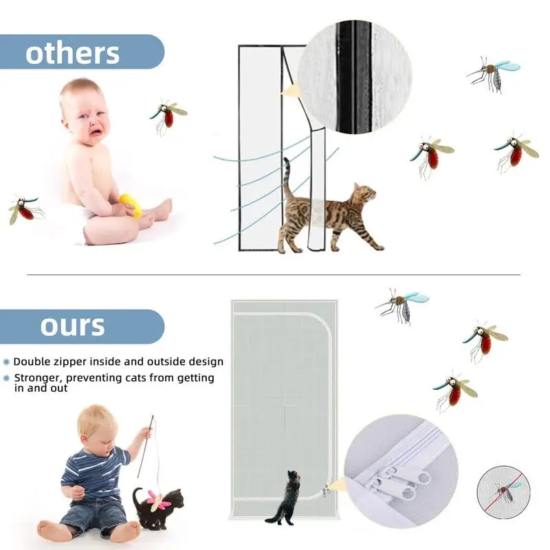 شاشة باب معززة للقطط، شاشة شبكية مقاومة للقطط، شبكة داخلية سميكة مع سحاب للإغلاق، مستلزمات الحيوانات الأليفة للكلاب والقطط #4