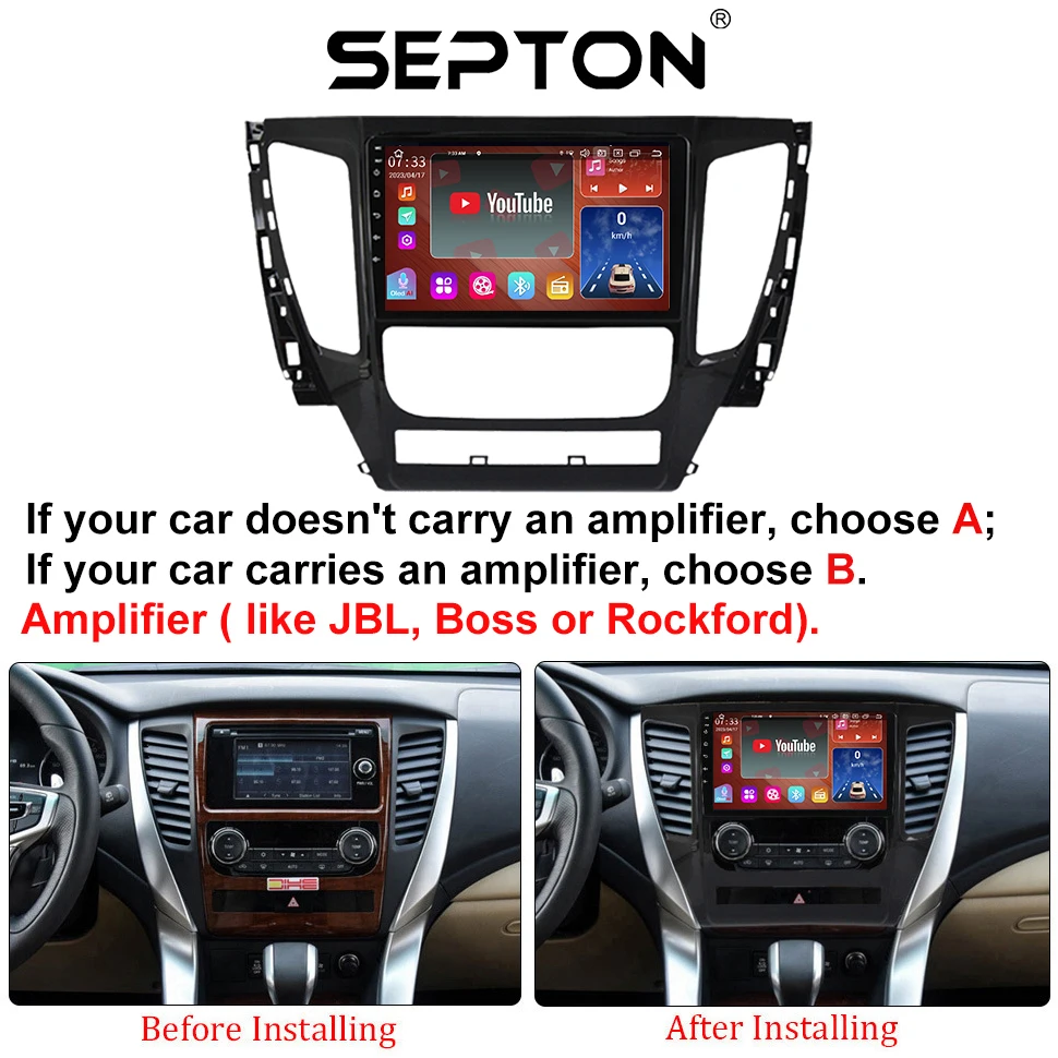 SEPTON Carplay Multimedia Player For Mitsubishi Pajero Sport 3 2016 - 2018 Car Radio 4G 8core WIFI Head Unit Car Audio 8+256G