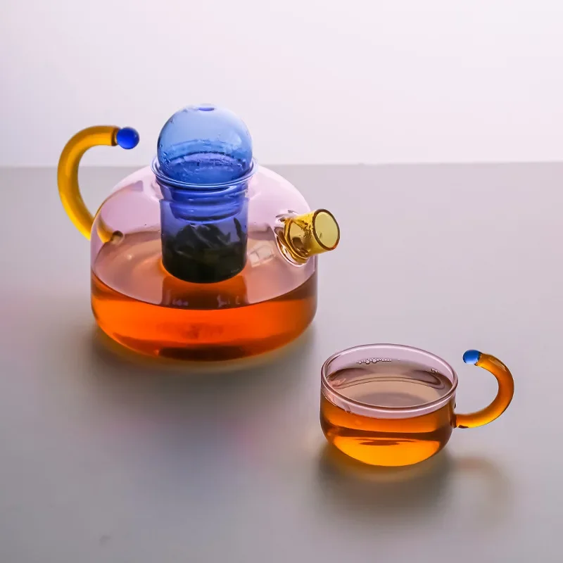 

Creative Heat Resistant Glass Teapots Color Contrast Tea Water Separation Household Teaware Tea Sets Cooking Teapot Water Cup
