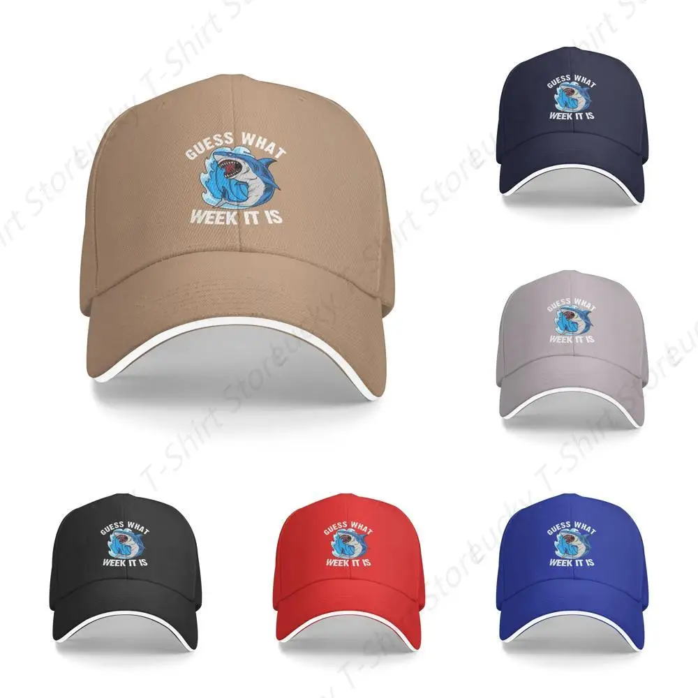 Guess What Week It is Funny Shark Gift Baseball Sandwich Bill Caps Breathable Trucker Hats for Men Women Casquette for Casual