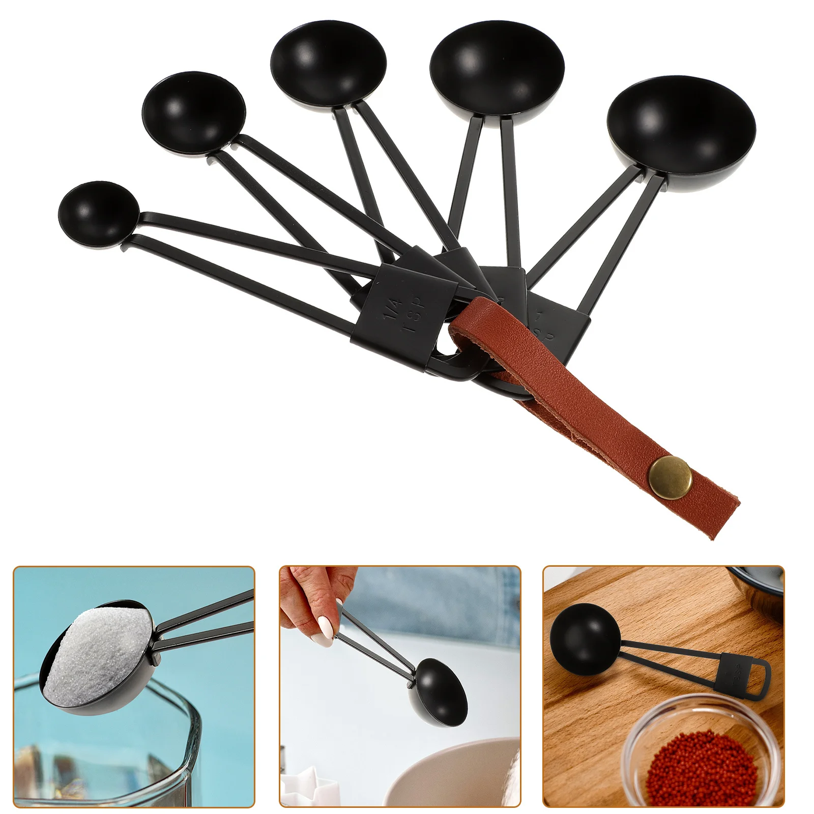 

5Pcs Measuring Spoon Set Black Stainless Steel Nesting Stackable Kitchen Baking Tool Perfect for Liquid Dry Ingredients