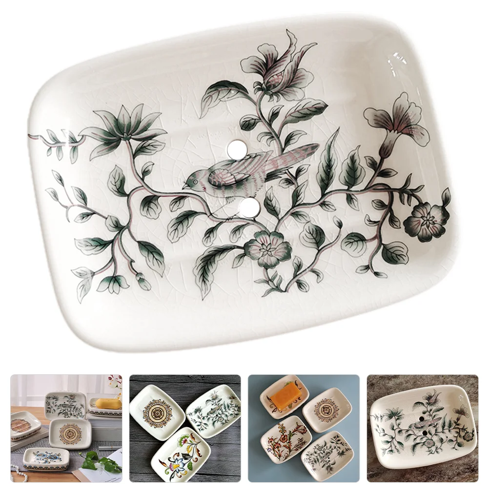 Ceramic Hand-painted Soap Dish for Sink with Pattern Decorative Holder Ceramics Box Gift Bar Container Bathroom Easy to Clean