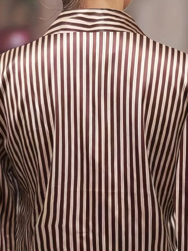 Casual Shirt Striped Autumn Winter Loose Temperament Elegant Commuter Style Clothing Long-sleeved Lapel Single-breasted Tops