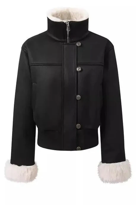 

2026 Autumn/Winter Women's Down Cotton Jacket Commuter Slimming High Neck Short Faux Leather Grass Jacket