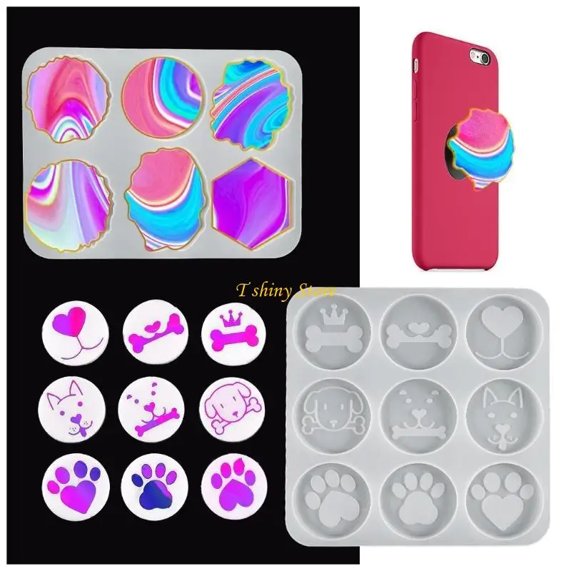 N58F Silicone Irregular Round Mount Holder Stand Phone Sockets Mold Shiny Resin on Top Phone Grip Mold Epoxy Resin Mold