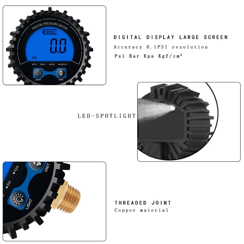 Digital Gas Pressure Gauge with M11 Screw Thread Connector & Rubber Protector Rang to 200psi Accuracy 1% .F.S.