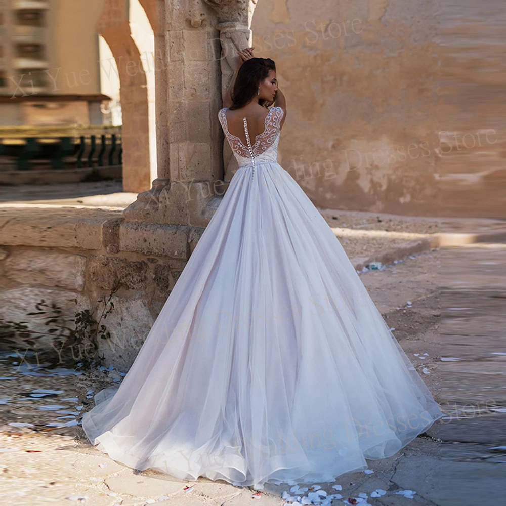 Robes de mariée A-ligne simples et généreuses pour femmes, mancherons modernes, mariée perlée, quel que soit le bouton, tulle ion, éducatif, 2024