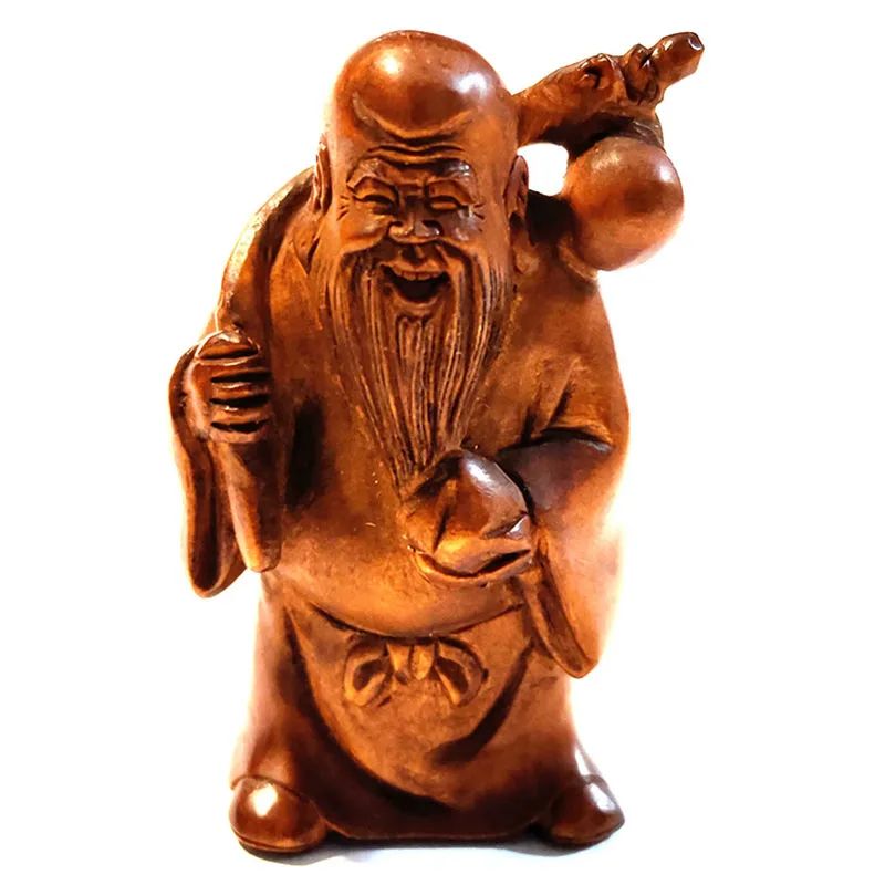 

Y8310 - 2" Hand Carved Boxwood Netsuke Figurine Carving - God of Longevity Elder Immortal