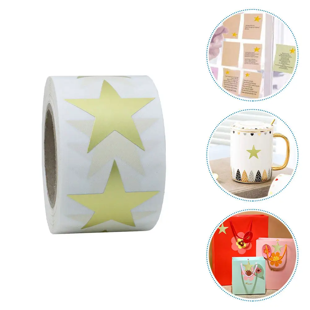 

1 рулон наклеек с золотыми звездами, яркие самоклеящиеся наклейки в форме пятиконечной звезды для украшения школьных канцелярских принадлежностей и этикеток
