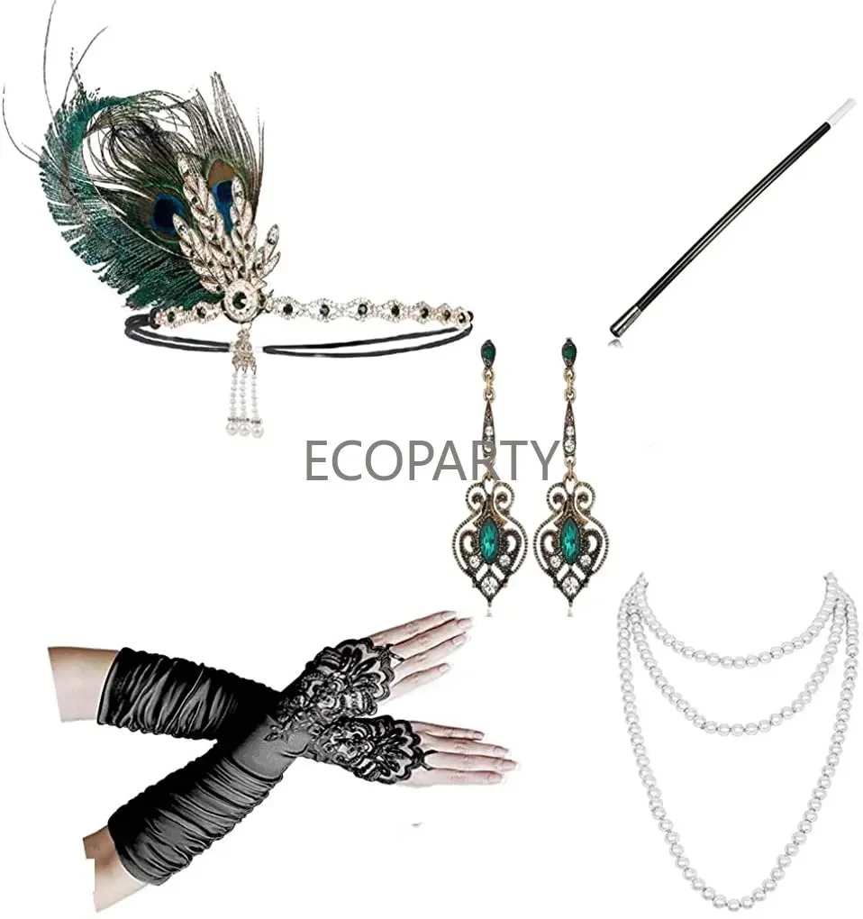 สุภาพสตรีชุดแฟนซี Flapper Roaring Charleston สาวอุปกรณ์เสริม Gatsby 1920S Ecoparty Anime คอสเพลย์ผู้หญิงชุด