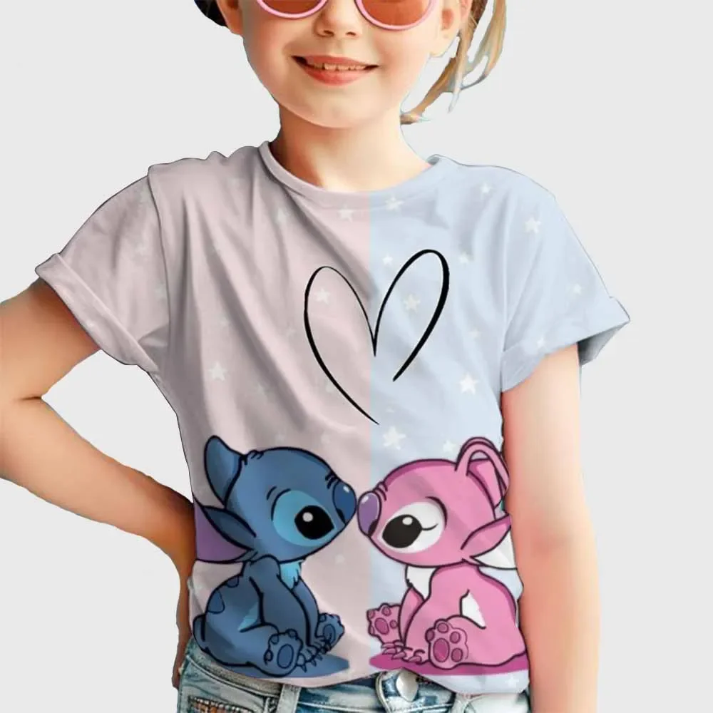

2025 Summer Disney Stitch 3d Print T-shirt Fashion Boys Girls Kids Summer Cartoon Top T-shirt Children Hot Sale Tees