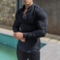 Camisa informal de manga larga para hombre, camisa de vestir de negocios Social superfino, camiseta interior sólida, ropa deportiva para Fitness, moda de otoño