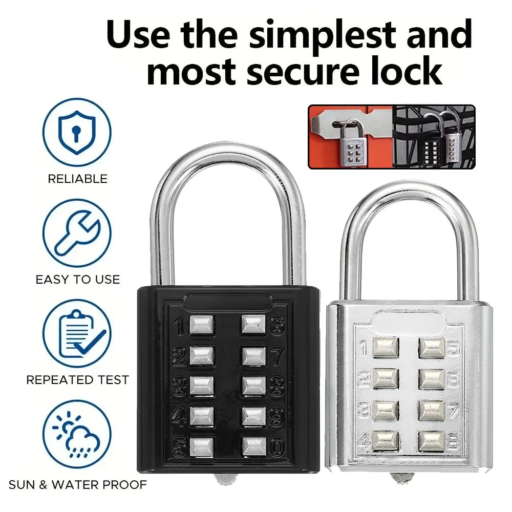 10 Digit Combination Outdoor Padlock Waterproof Zinc Alloy with Key Backup Smart Lock for Travel Luggage Anti-Theft