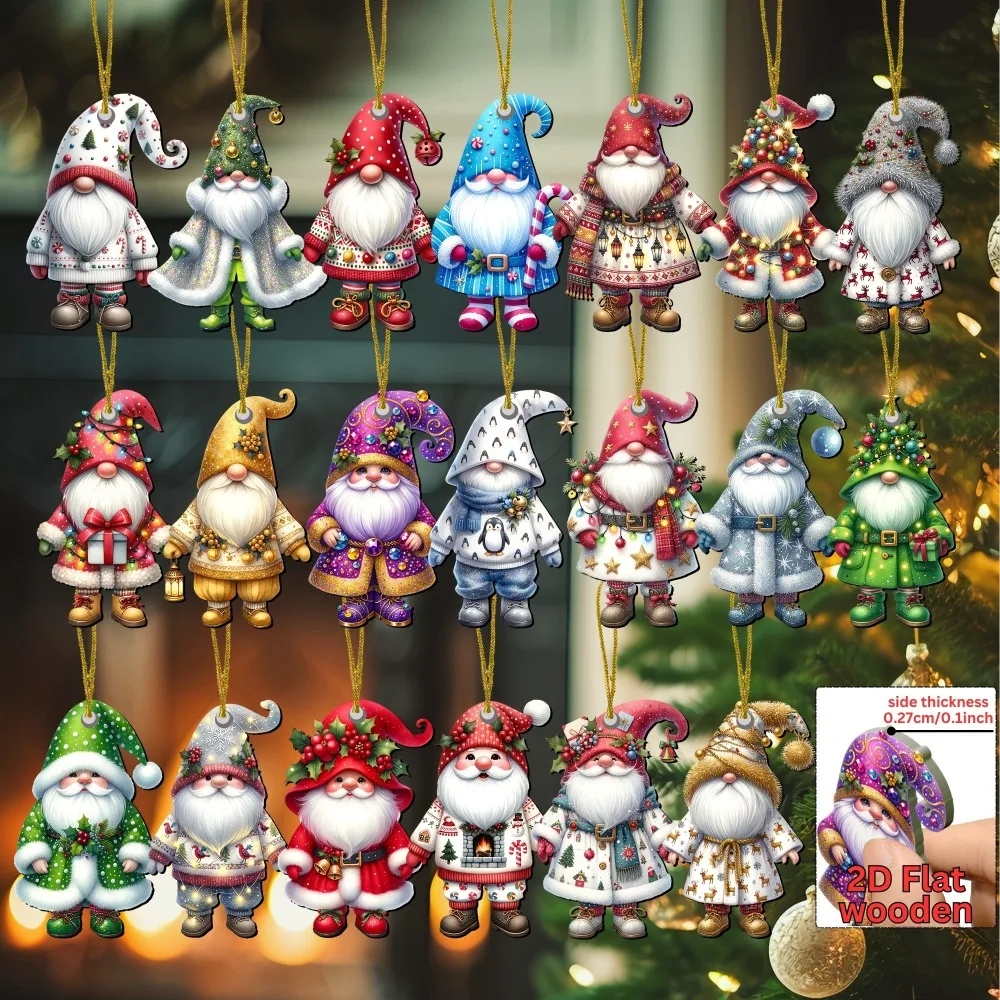 

Christmas Ornament 2D Flat Effect Cartoon Xmas Girls Santa Claus Snowman Hanging Pendant Xmas Tree New Year Party Decoration