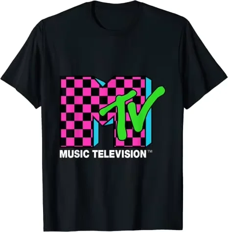 2026 New MTV Vintage Graphic T‑Shirt, Beach Island Flamingo Boombox Checker Sunset Man on The Moon Print Short Sleeve Street Tee