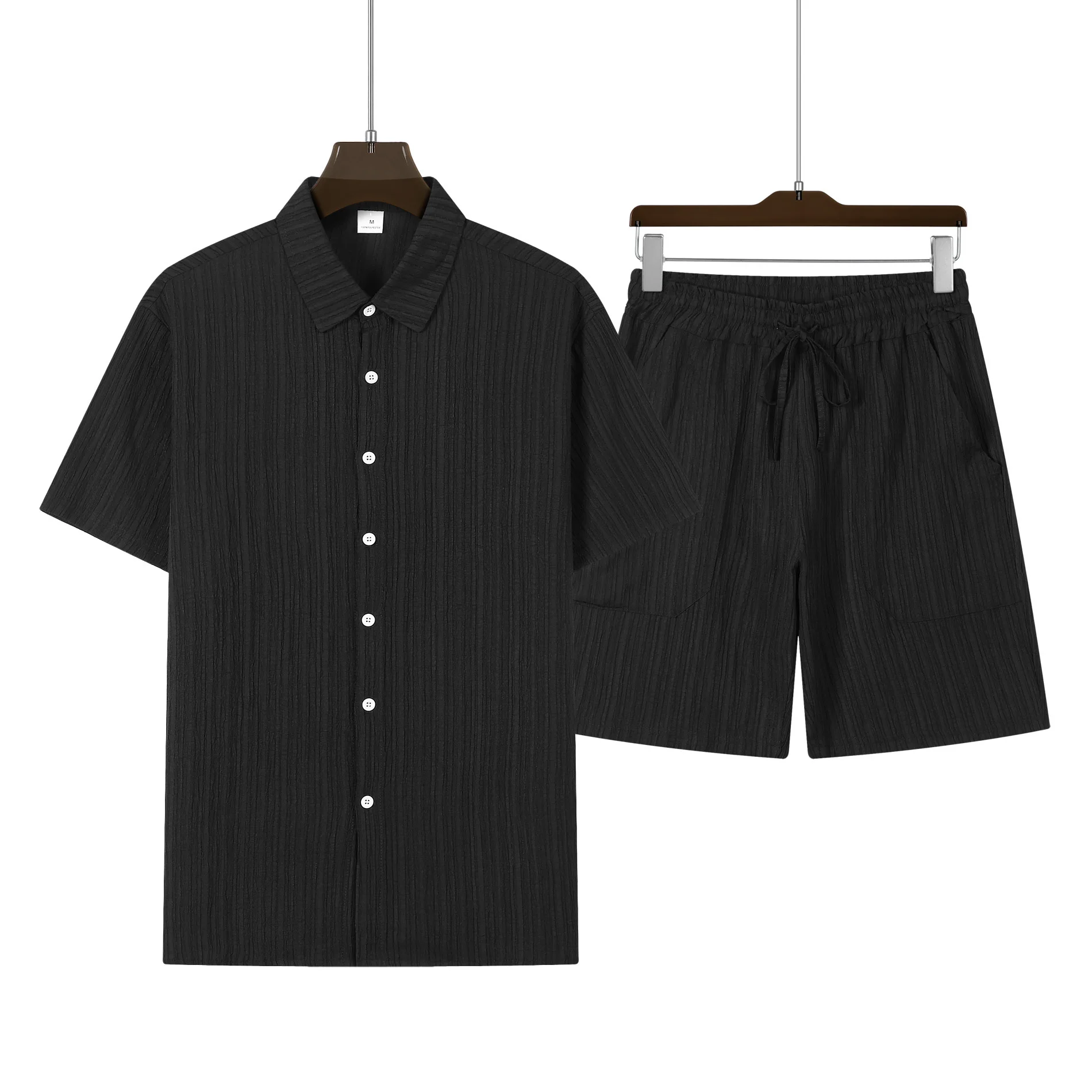 Conjunto de camisa simple de manga corta para hombre, ropa informal de color sólido, secado rápido, novedad de verano, 2024