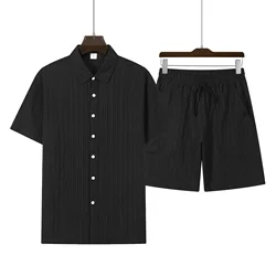 Conjunto de camisa casual de manga curta masculina, simples cor sólida, ternos de secagem rápida, verão, novo, 2022