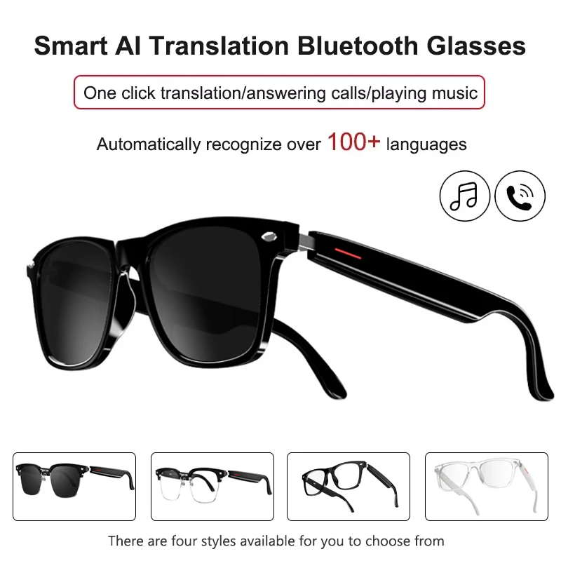 

Smart AI Translation Glasses 100+ Languages Real-time Translation Bluetooth Sunglasses Earphones Voice Assistant Call Music