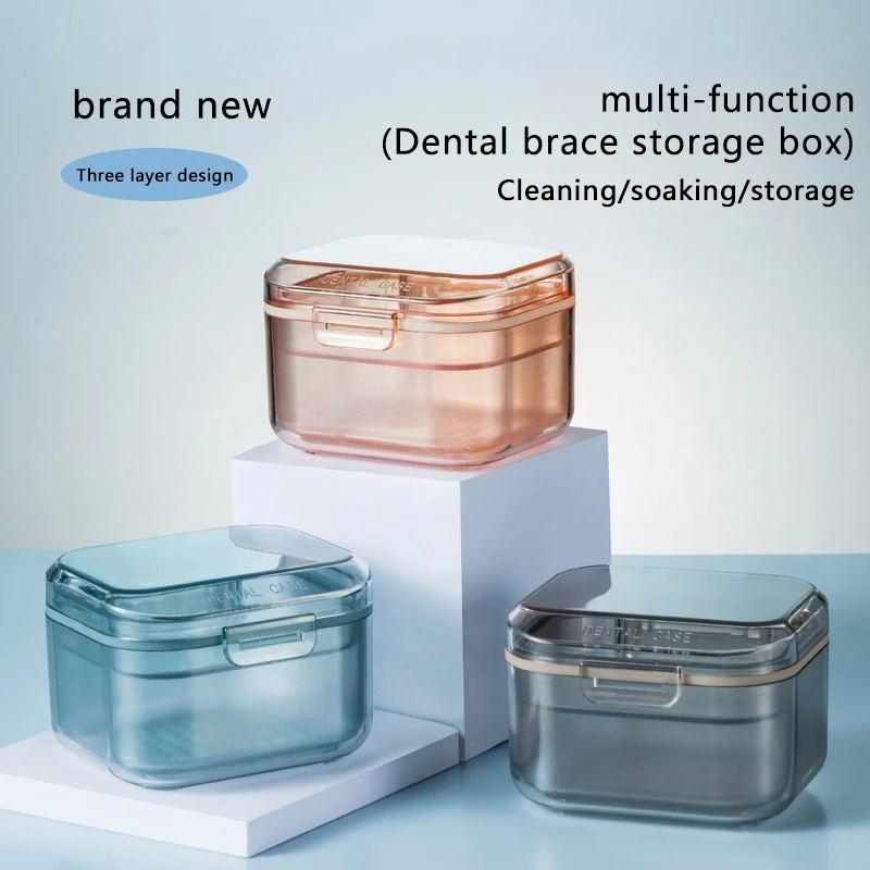 

Orthodontic Retainer Three-Layer Braces Storage Box Soaking Invisible Teeth Denture Cleaning Tooth Storage Portable Belt Case