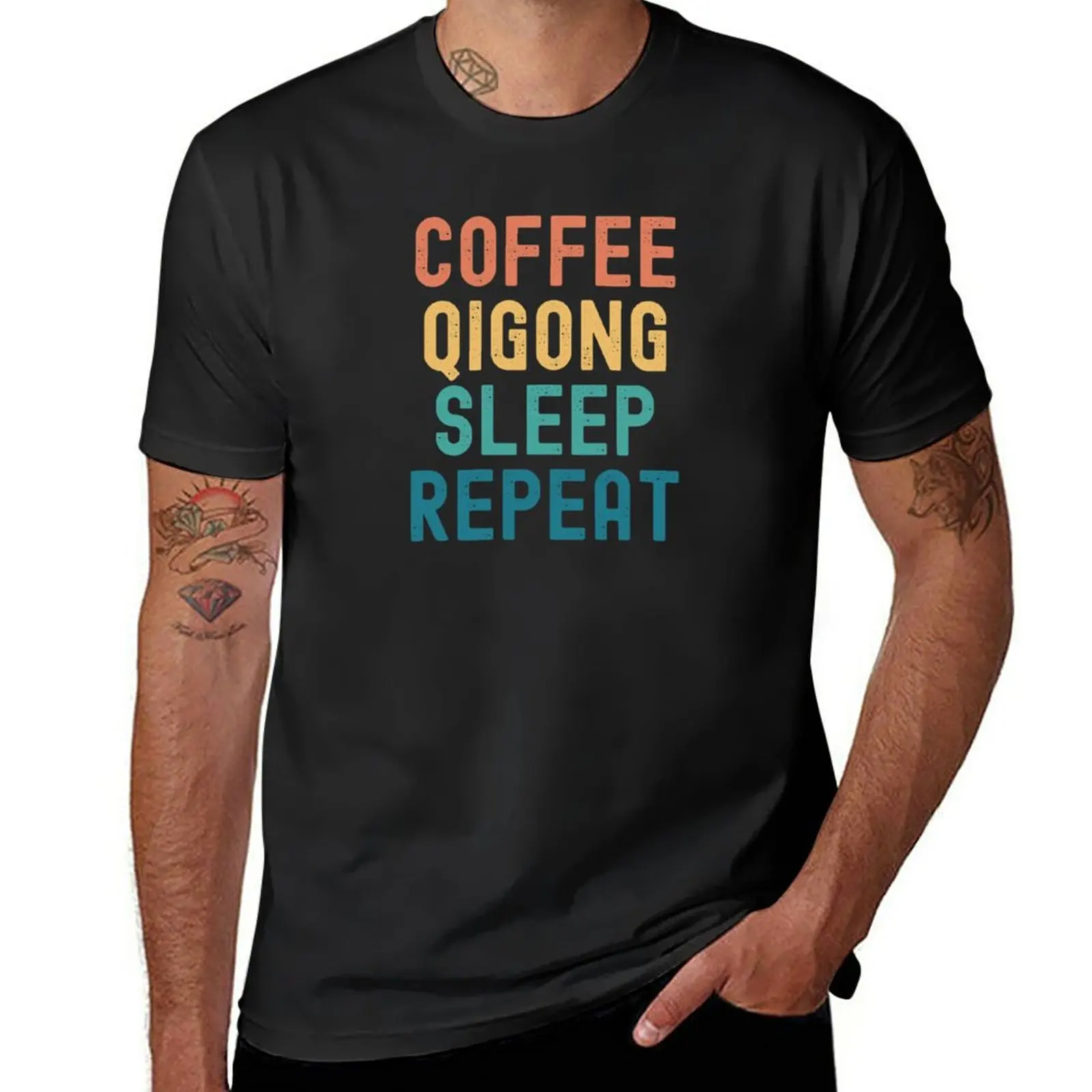 Coffee Qigong Sleep Repeat - Funny Qigong & Coffee Gift T-Shirt animal print shirt for boys men graphic t shirts